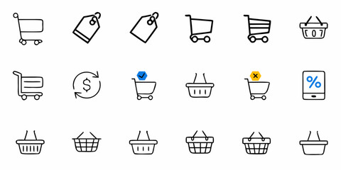 Modern shopping icons representing online retail and e-commerce featuring carts and baskets scalable graphic