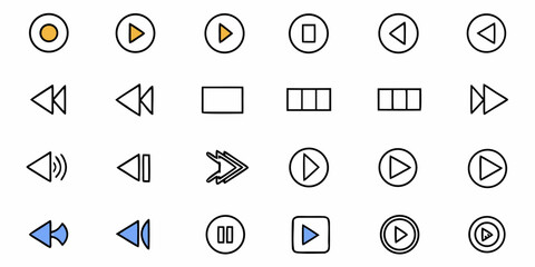 Media player control icons for modern app design, audio playback, video navigation, and user interface kits