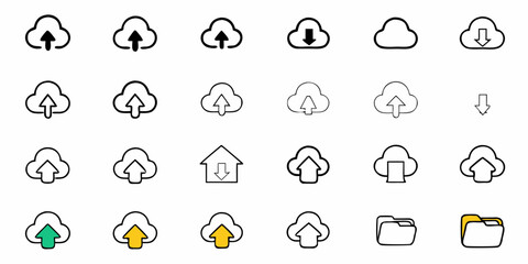 Versatile cloud computing icons for data storage and sharing solutions, download and upload symbols for business