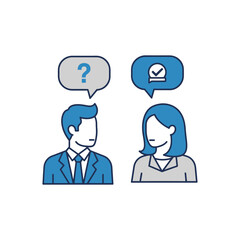 Vector icons of business people, a social network, and communication symbols for a team discussion concept