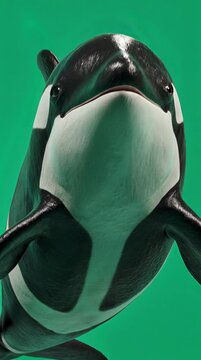 3D Photorealistic Orca Whale Render on a Minimalist Solid Green Background