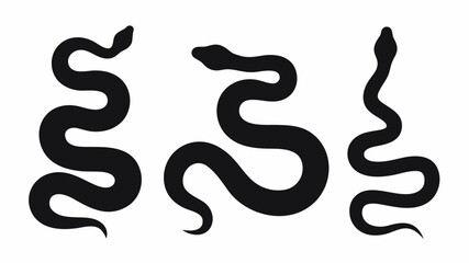 Three black silhouette snakes in various poses against a white background design illustration vector | editable eps vectors