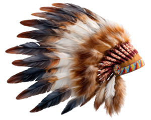 Native American headdress feather traditional cultural ceremonial brown white indigenous beadwork headwear symbolizing heritage and pride in indigenous culture