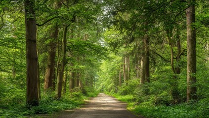 Obraz premium Serene Forest Path A Tranquil Walk Through Lush Greenery