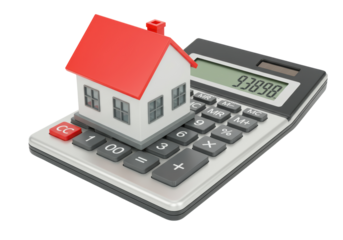 Isolated Toy House on Calculator Displaying a Value Finance Calculations and Real Estate Valuation