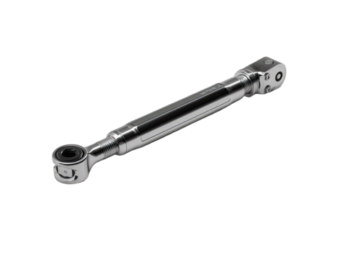 Metal rod with spherical ends, likely a connecting rod or linkage component.  Shows precise machining and clean lines