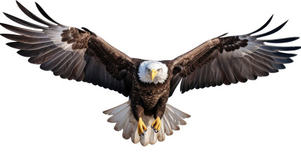 Obraz premium Powerful eagle glides with wide wings isolated on white background
