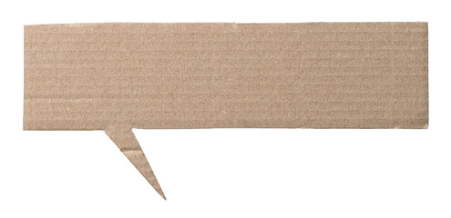 Blank textured empty cut out corrugated brown cardboard paper speech bubble with copy space for text on transparent png background design element