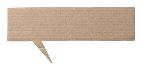 Blank textured empty cut out corrugated brown cardboard paper speech bubble with copy space for text on transparent png background design element