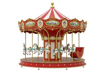 Isolated Antique Merry-Go-Round with Horses and Sleigh for Nostalgic Amusement Rides