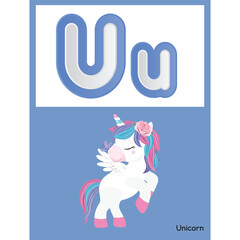 Classroom Alphabets for kids Unicorn Uu