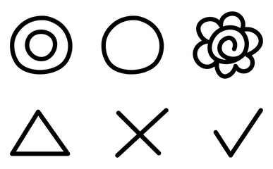 丸付け用の花丸と丸と三角とバツとチェックの手描きアイコン素材セット