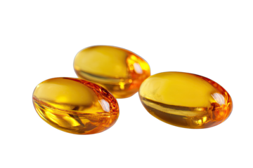 Omega-3 fish oil capsules, isolated on white background