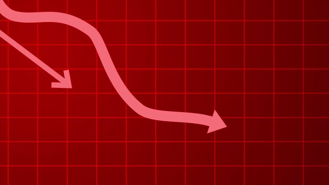 Business graph with downward trend arrows on a grid background animation