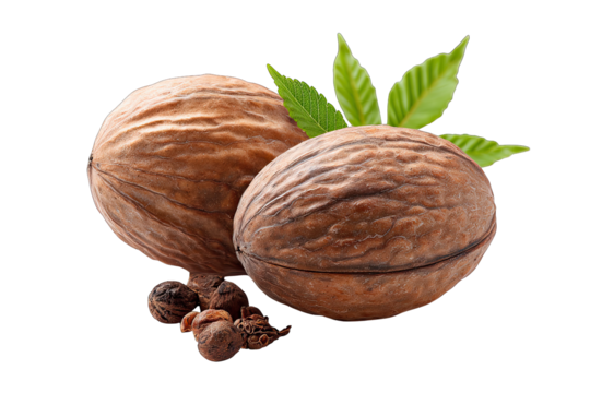 nutmeg isolated on white background aromatic spice concept