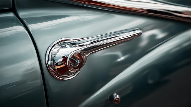 Fototapeta Close-up of a vintage car’s chrome detail, showcasing its classic design and elegance.
