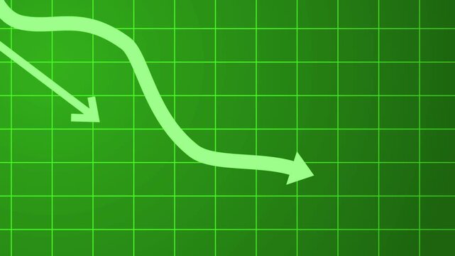 Business graph with downward trend arrows on a grid background animation