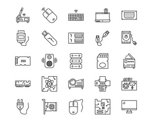 Computer and Hardware Line Vector Icons