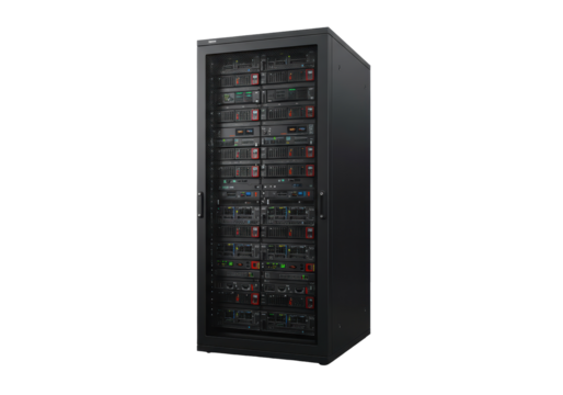 Isolated Server Rack Tower Enclosure, Filled with Networking Hardware, Computing Equipment