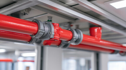 Advanced fire suppression sprinkler system with temperature sensitive heads distributed across modern data center ceiling showing clean pipe installation and monitoring sensors