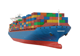 Isolated container ship vessel transporting cargo loaded with freight transport business