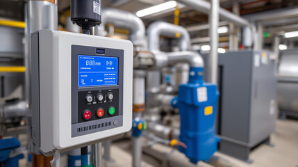 Gas detection monitoring station with digital displays showing real time atmospheric readings alarm systems and ventilation controls in petrochemical facility control room gas