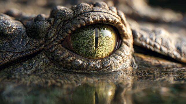 Close-up of a crocodile's eye, showcasing its unique texture and reflective surface, capturing the essence of this majestic reptile.