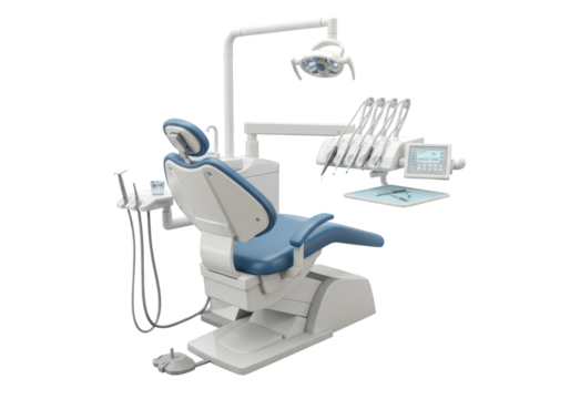 Isolated Dental Examination Chair Unit Equipment in Light Colors for Dentist Doctor Care