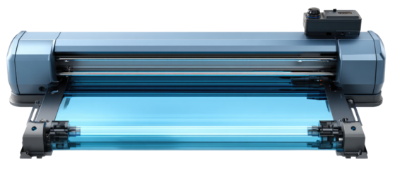 Light-blue cutting machine with translucent material