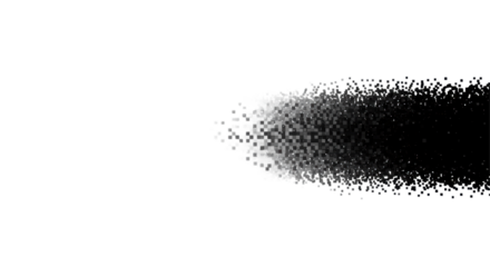 Meticulously rendered black and white halftone pattern with gradient from dense black to sparse white pixels, isolated on transparent, soft studio lighting, concept of data evolution