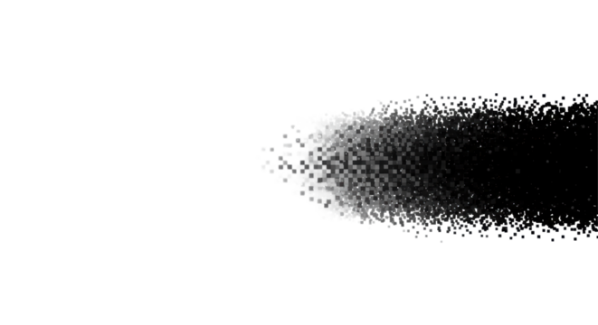 Meticulously rendered black and white halftone pattern with gradient from dense black to sparse white pixels, isolated on transparent, soft studio lighting, concept of data evolution