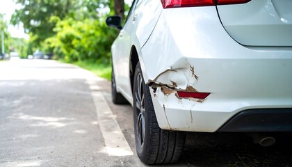 Damaged white car bumper