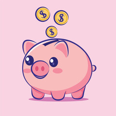 cute cartoon character pink piggy bank for your logo, elements and clipart 
