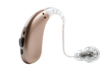 Hearing aid designed for comfortable use, enhancing sound clarity for everyday activities on transparent or white background