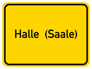 Illustration of a city entrance sign for the city of Halle (Saale)
