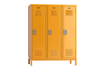Bright orange locker unit with closed doors designed for storage in a school or gym setting on transparent or white background