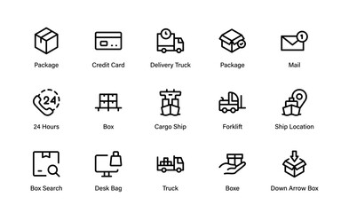 Modern Logistics Line Icon Pack &ndash; Professional Vector Outline Icons for Freight, Global Transportation, and Cargo Shipping Graphics