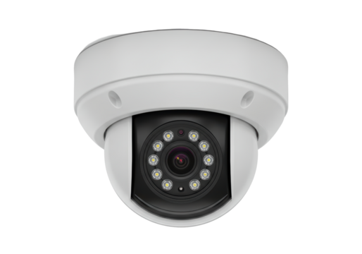 Isolated modern dome security camera device with bright LEDs for indoor or outdoor video surveillance