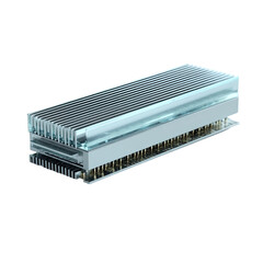 High-tech rectangular electronic component with cooling fins and connectors