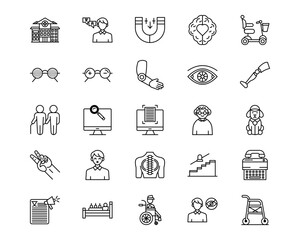 Fototapeta premium Disability Line Vector Icons