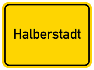 Illustration of a city entrance sign for the city of Halberstadt