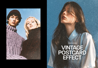 Vintage Postcard Halftone Poster Effect Mockup