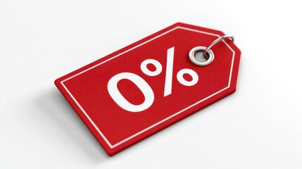Bold Red Price Tag Featuring Zero Percent Discount Sign Signifying Sale Promotion for Retail Businesses and Marketing Concepts on White Background