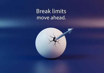 Breaking Limits: Moving Forward with Strength and Determination - A bold arrow breaks through a cracked sphere, symbolizing strength, growth, resilience, and limitless forward progress in life.