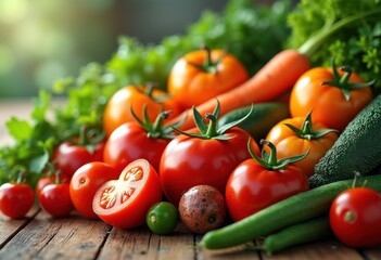 vibrant ingredients colorful display textured wooden surface culinary art food aesthetic nature fresh produce, herb, pepper, onion, tomato, garlic, lemon