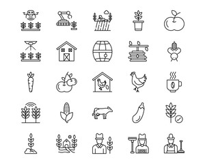 Farming and Gardening Line Vector Icons