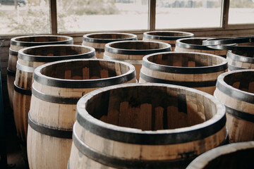 Traditional barrel toasting process in cooperage