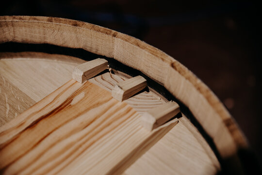 Traditional barrel toasting process in cooperage