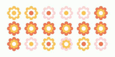 Retro flower pattern with pink yellow and orange petals and white center