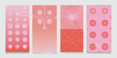 Naklejka premium Four abstract vertical panels with pink and coral color palettes featuring circular patterns and radial designs